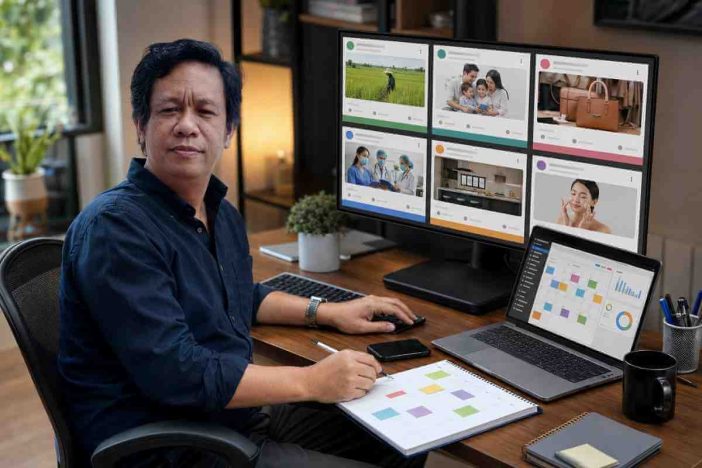Workflow mengelola enam Facebook Page secara konsisten