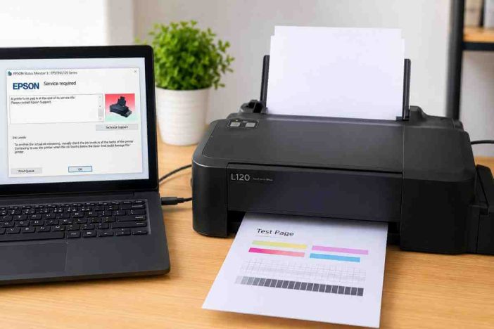 Cara reset Epson L120 saat waste ink pad penuh dan Service Required